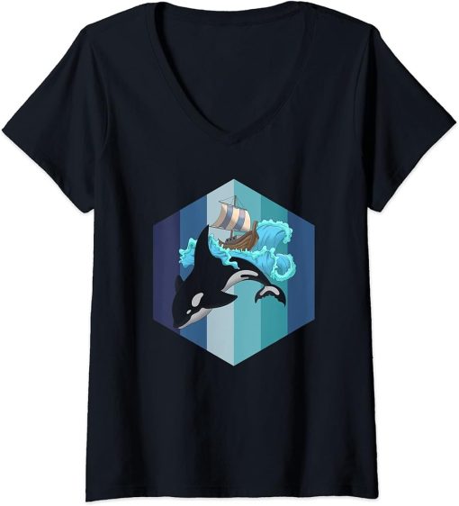 Womens Sailing Gift Killer Whale Underwater Ocean Animal Orca V-Neck T-Shirt