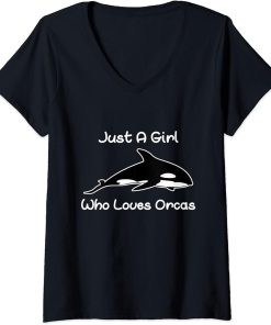 Womens Just A Girl Who Loves Orcas V-Neck T-Shirt