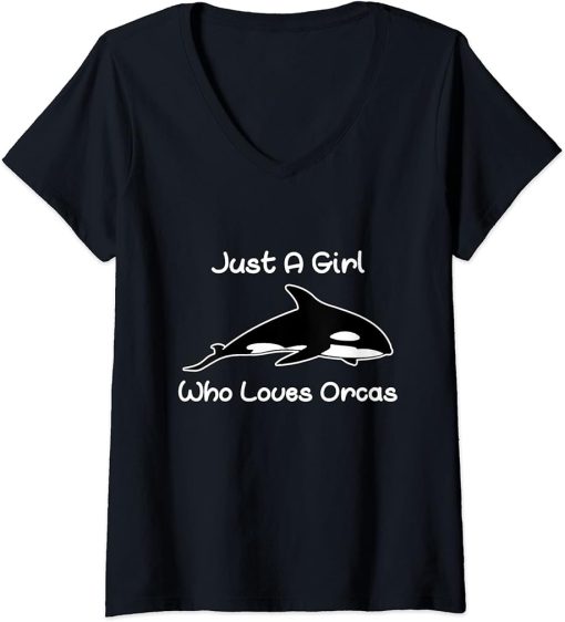 Womens Just A Girl Who Loves Orcas V-Neck T-Shirt