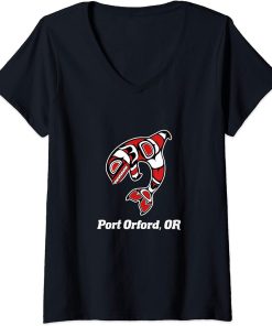 Womens Native American Port Orford OR Tribal Orca Killer Whale V-Neck T-Shirt