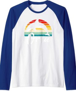 Vintage Retro Orca Sunset Fun Killer Whale Gift For Fans Raglan Baseball Tee