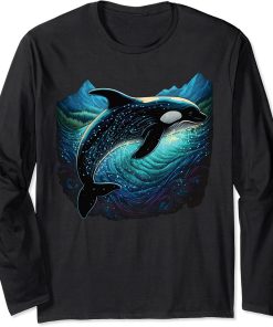 Colourful mystical orca whale watching dolphin pottwhale orca whale Long Sleeve T-Shirt