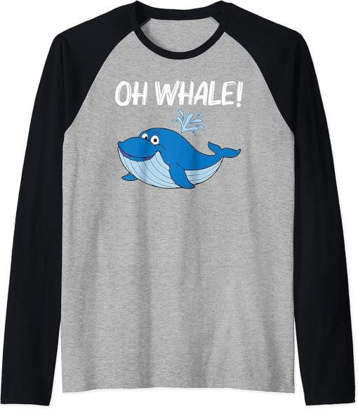 Funny Whale Art For Men Women Orca Narwhal Blue Whales Raglan Baseball Tee